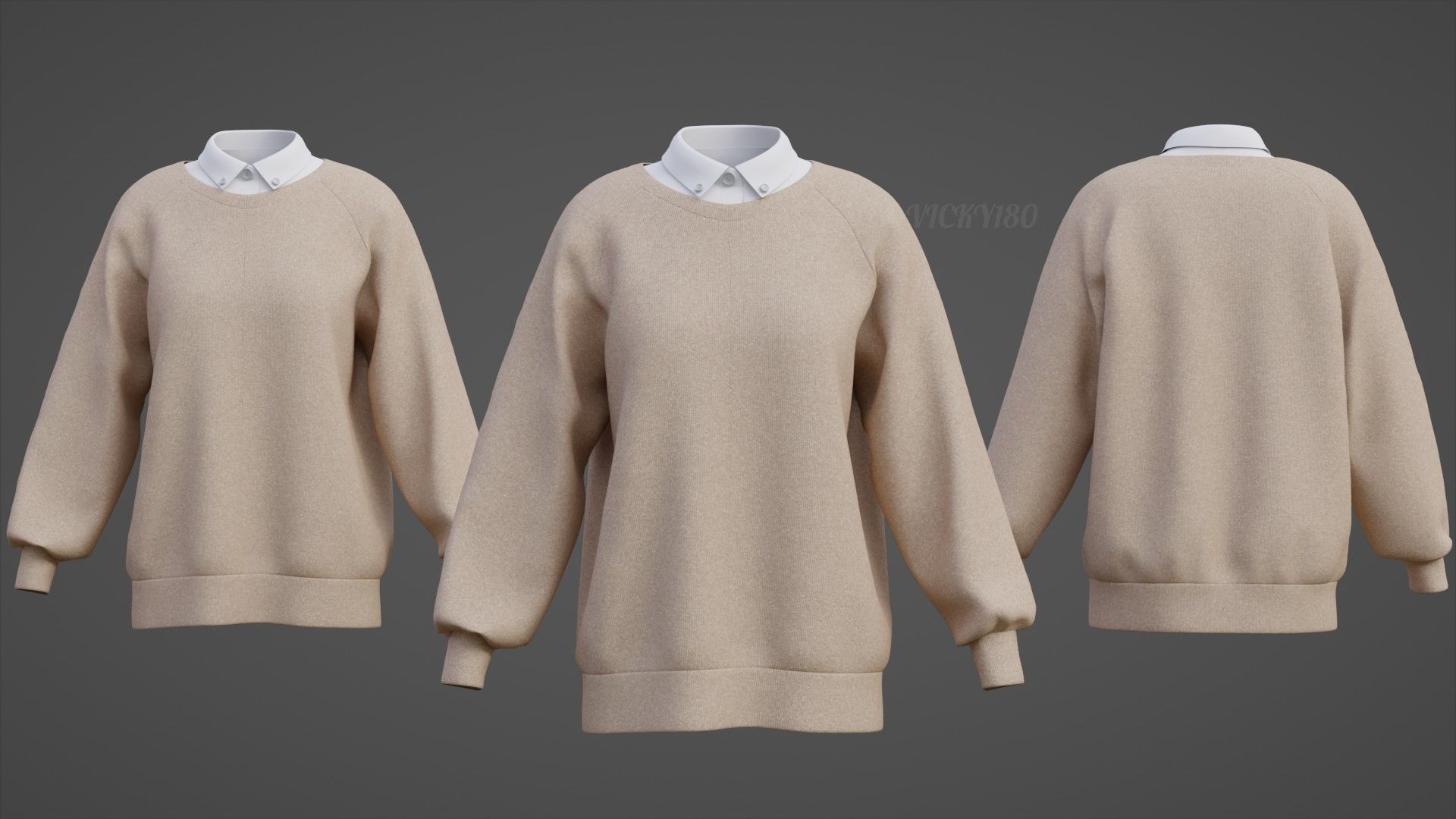 Sweater  and Collared Shirt - Knit Pullover wear formal clothing 3D model_32