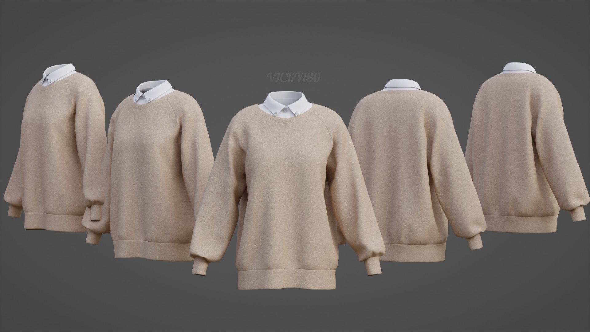 Sweater  and Collared Shirt - Knit Pullover wear formal clothing 3D model_33
