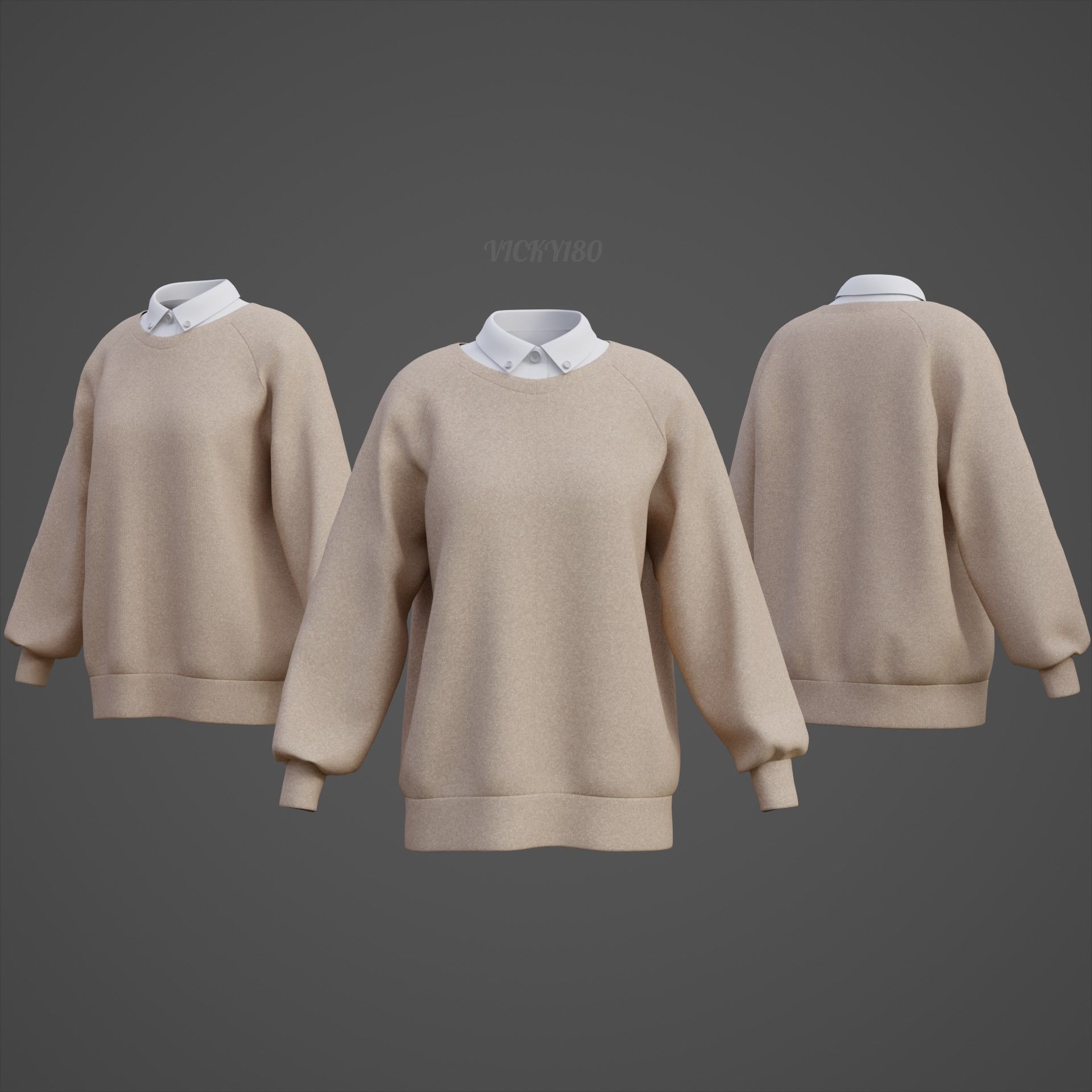 Sweater  and Collared Shirt - Knit Pullover wear formal clothing 3D model_6