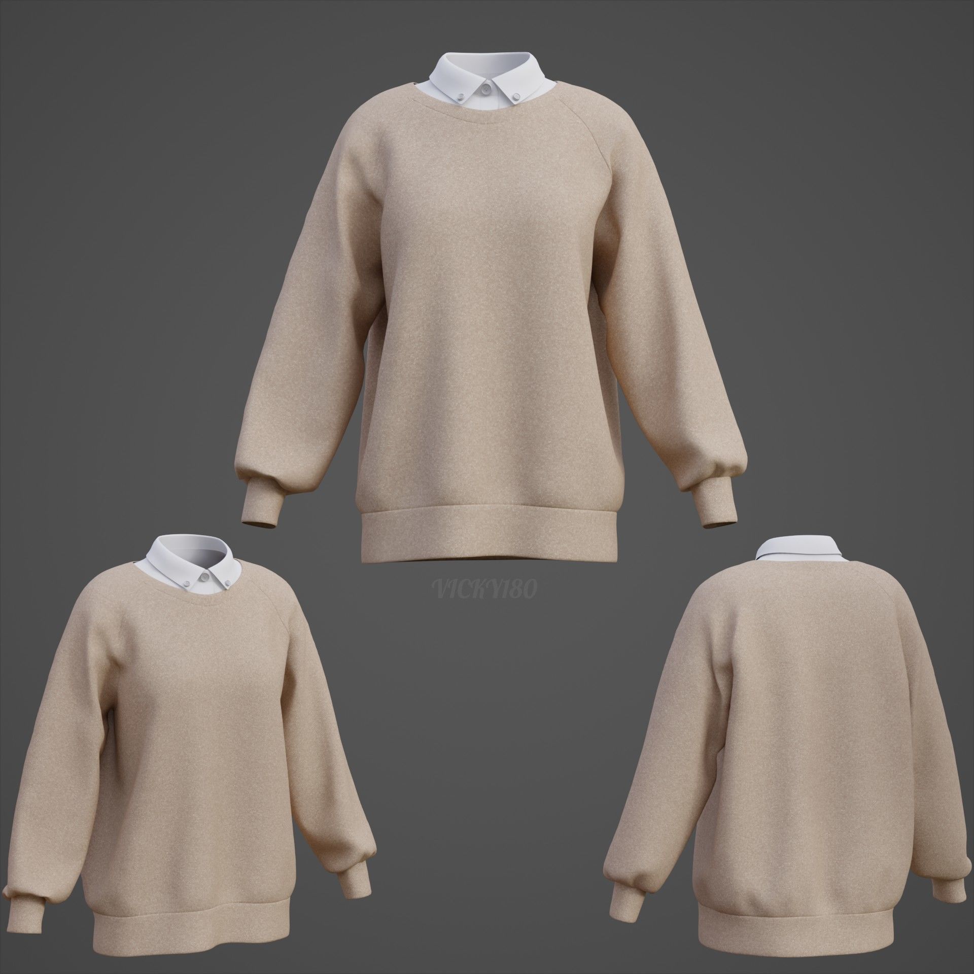 Sweater  and Collared Shirt - Knit Pullover wear formal clothing 3D model_5
