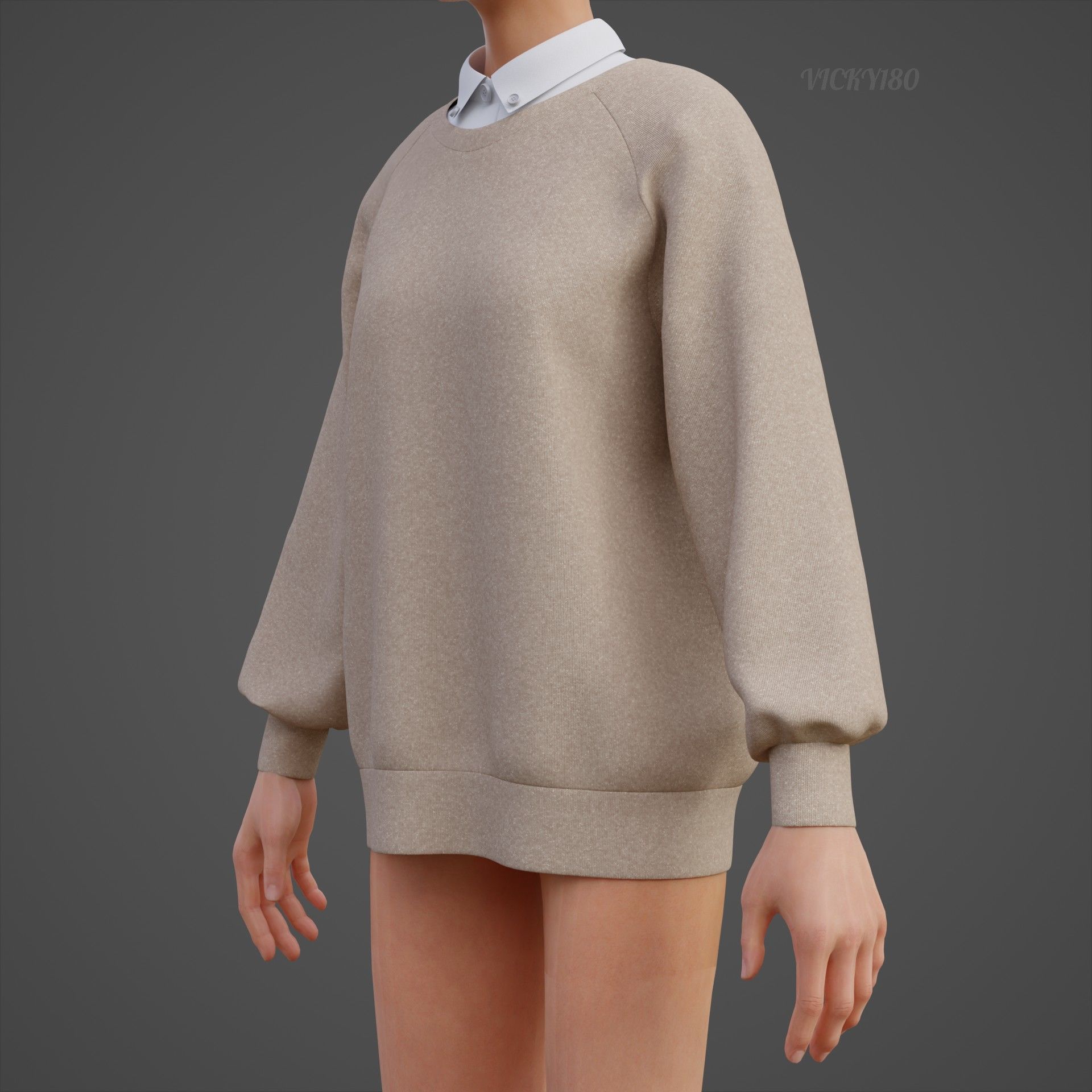 Sweater  and Collared Shirt - Knit Pullover wear formal clothing 3D model_14