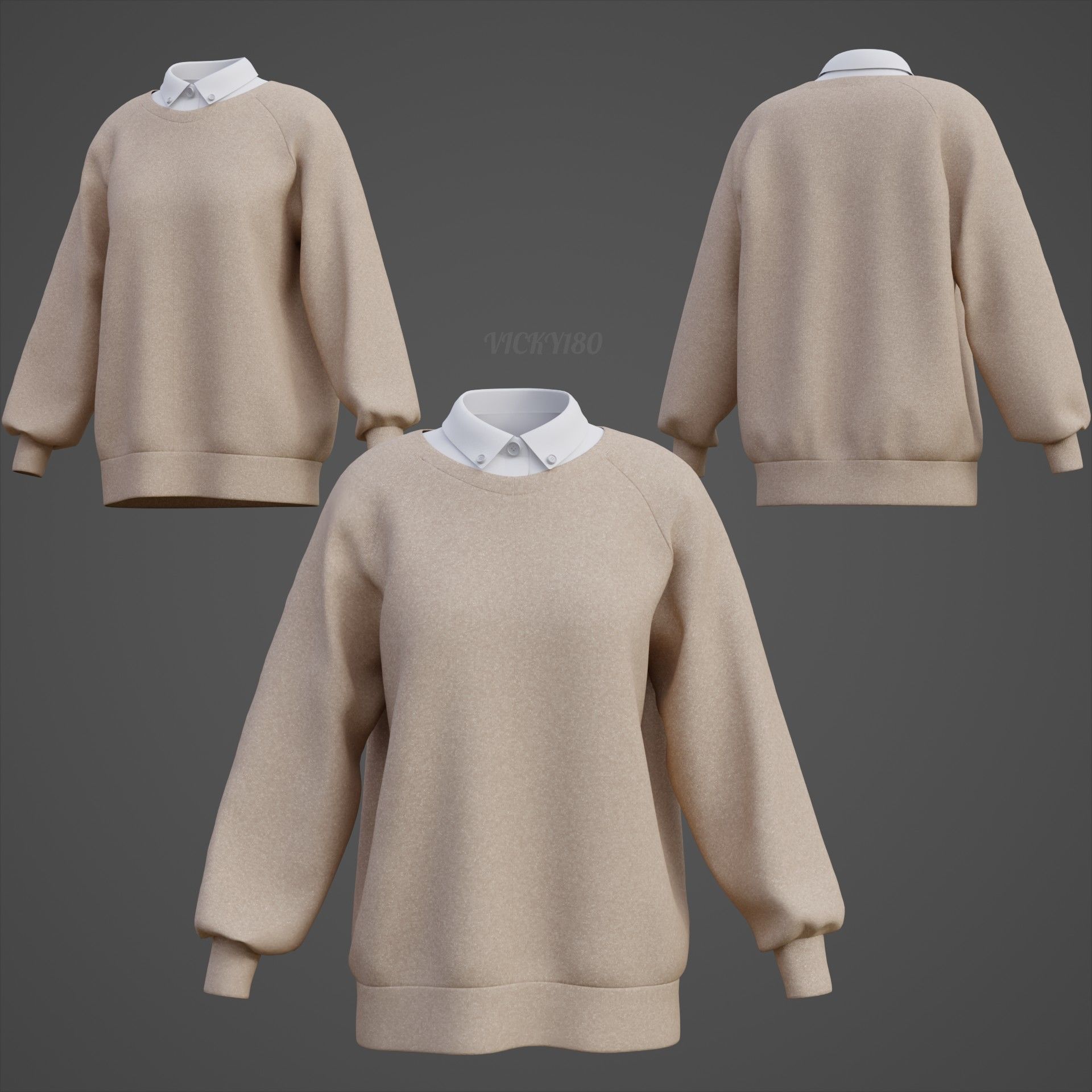 Sweater  and Collared Shirt - Knit Pullover wear formal clothing 3D model_10