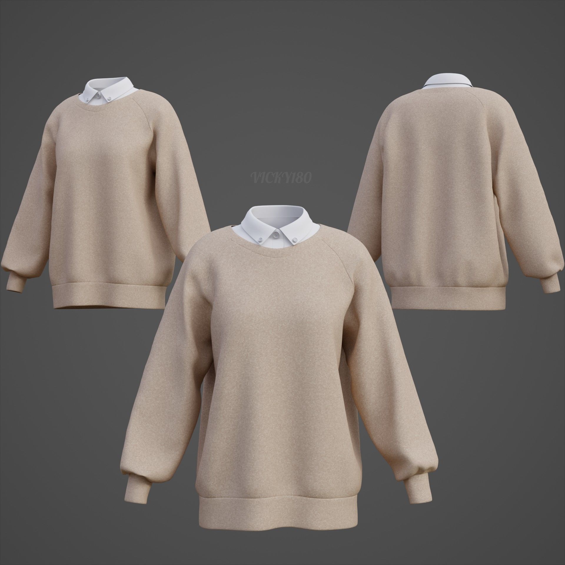 Sweater  and Collared Shirt - Knit Pullover wear formal clothing 3D model_20