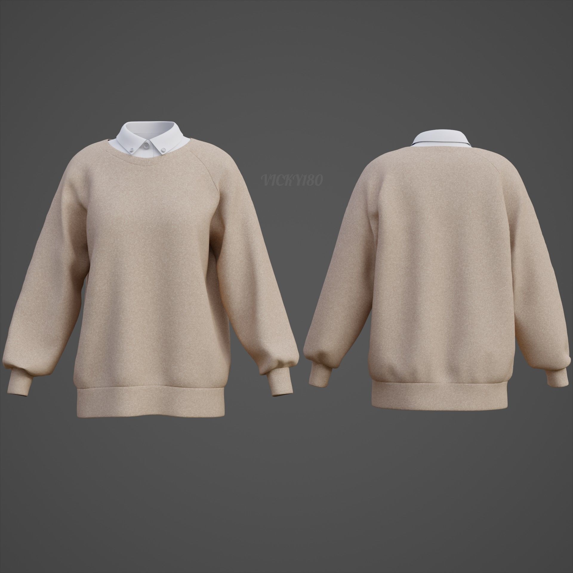 Sweater  and Collared Shirt - Knit Pullover wear formal clothing 3D model_7