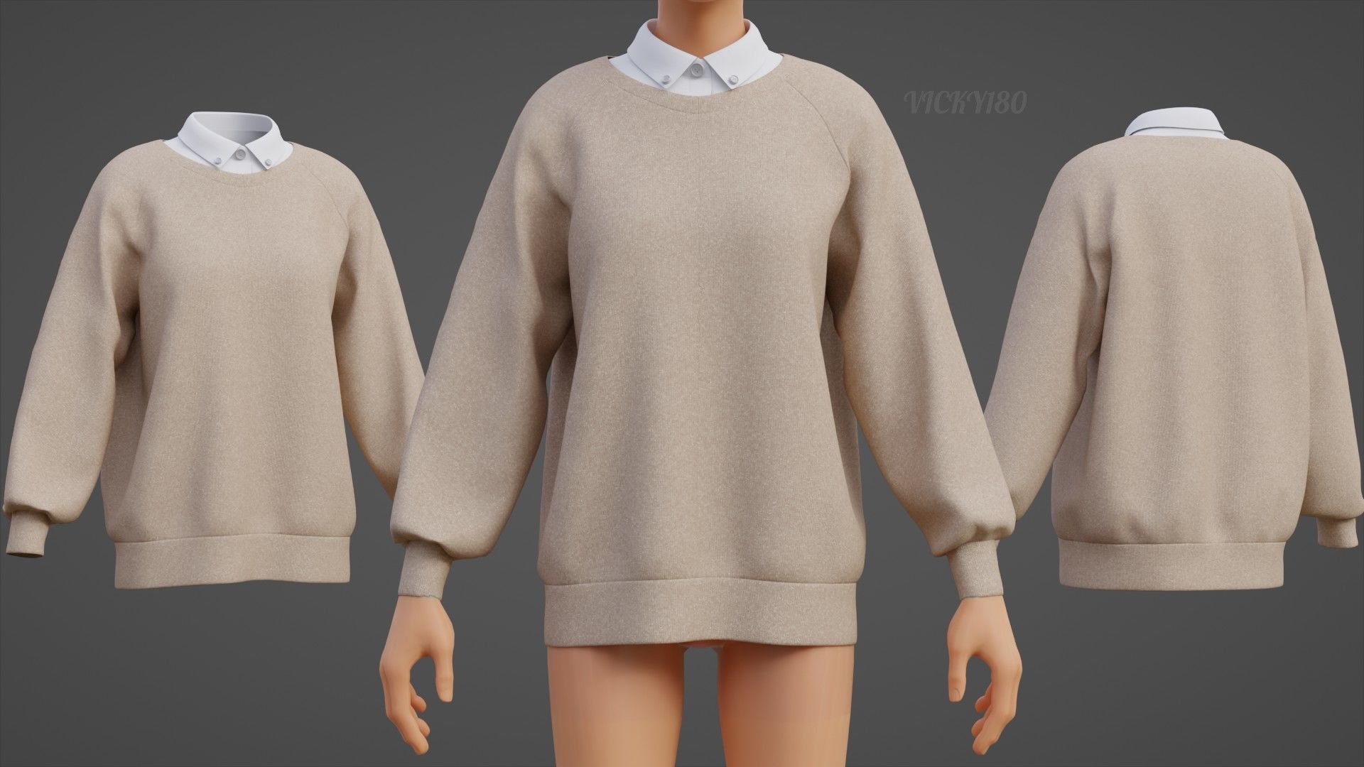 Sweater  and Collared Shirt - Knit Pullover wear formal clothing 3D model_1
