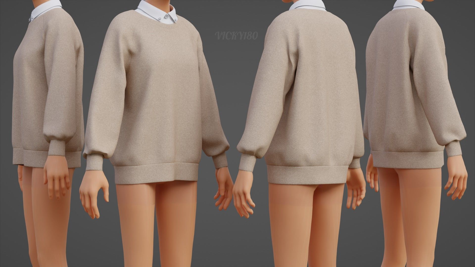 Sweater  and Collared Shirt - Knit Pullover wear formal clothing 3D model_3