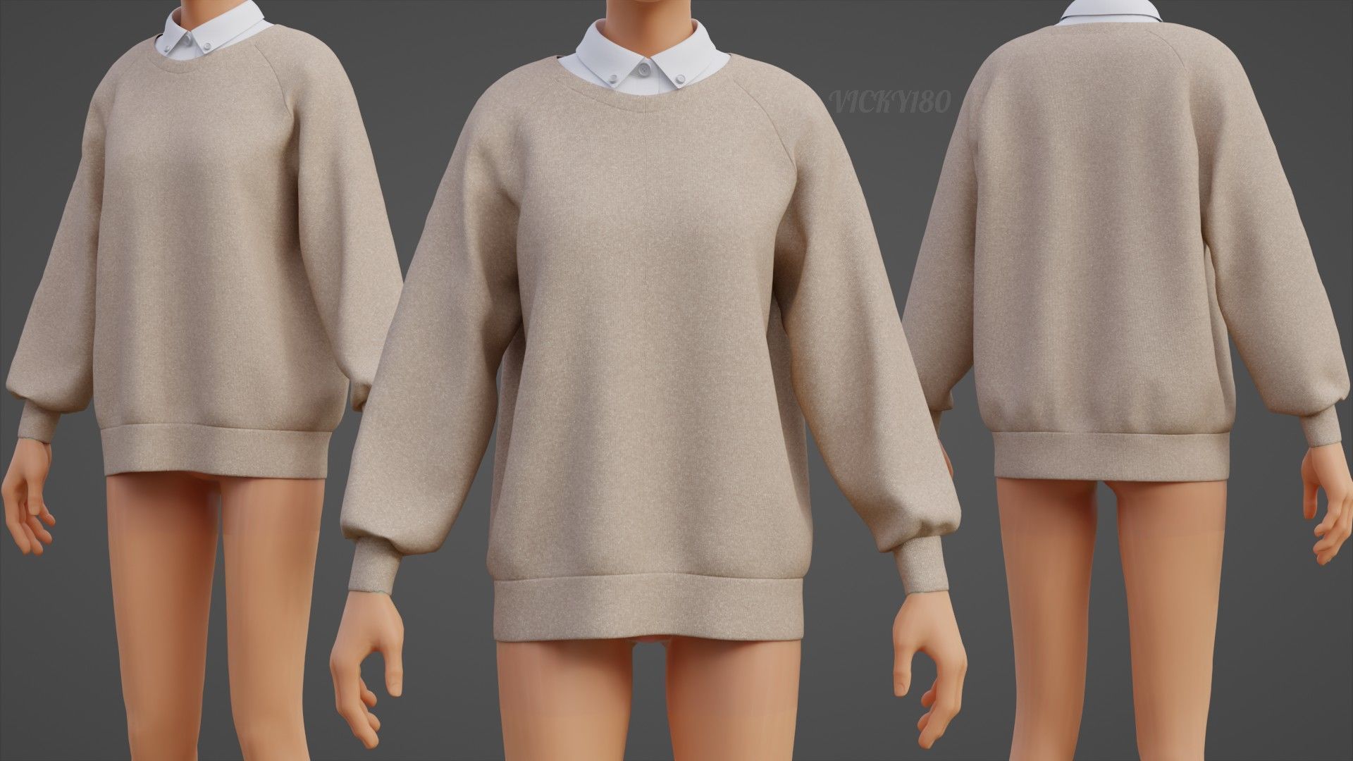 Sweater  and Collared Shirt - Knit Pullover wear formal clothing 3D model_2