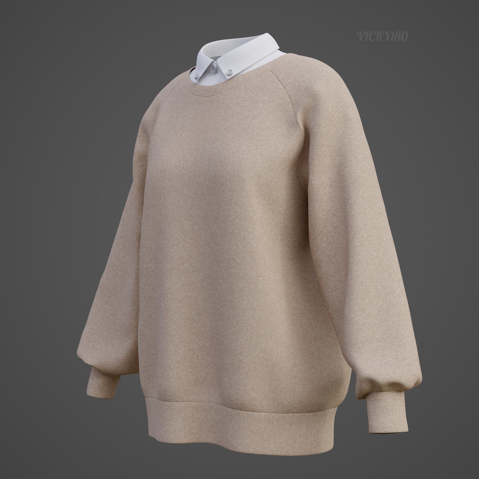 Sweater  and Collared Shirt - Knit Pullover wear formal clothing 3D model_29