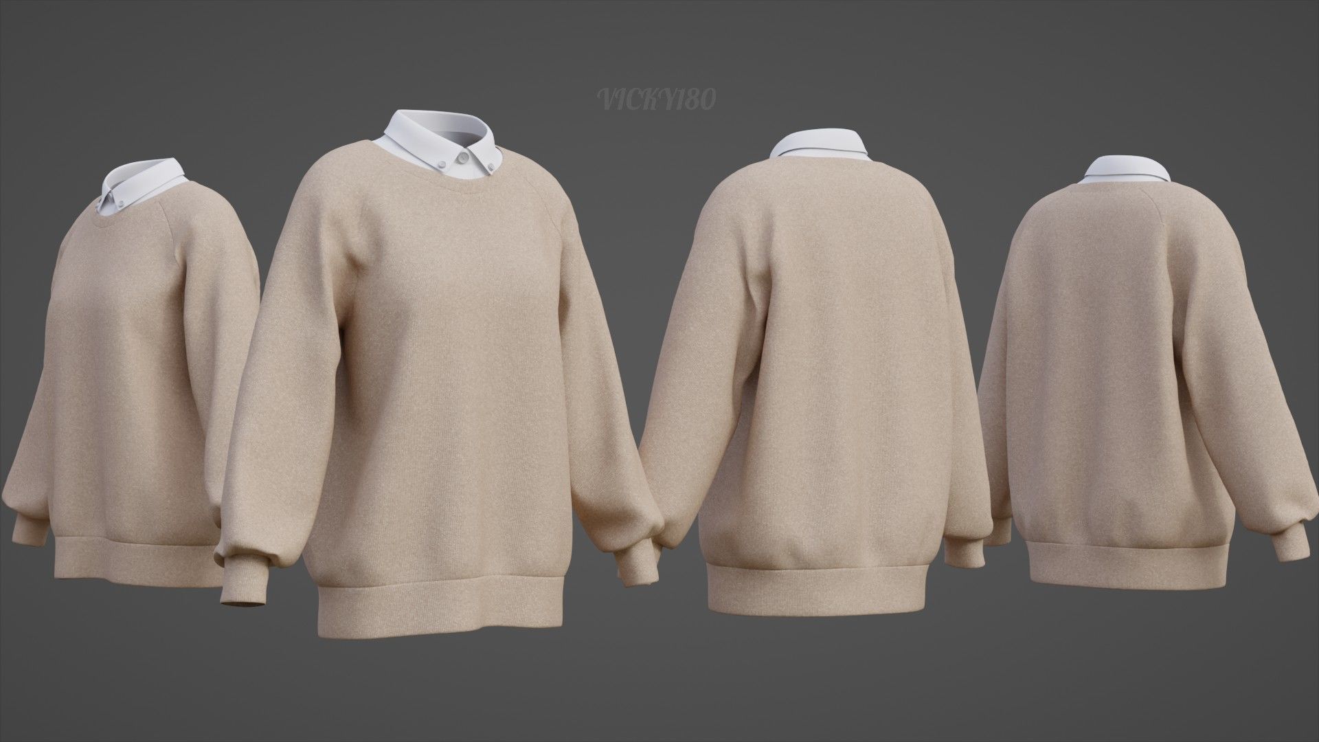 Sweater  and Collared Shirt - Knit Pullover wear formal clothing 3D model_4