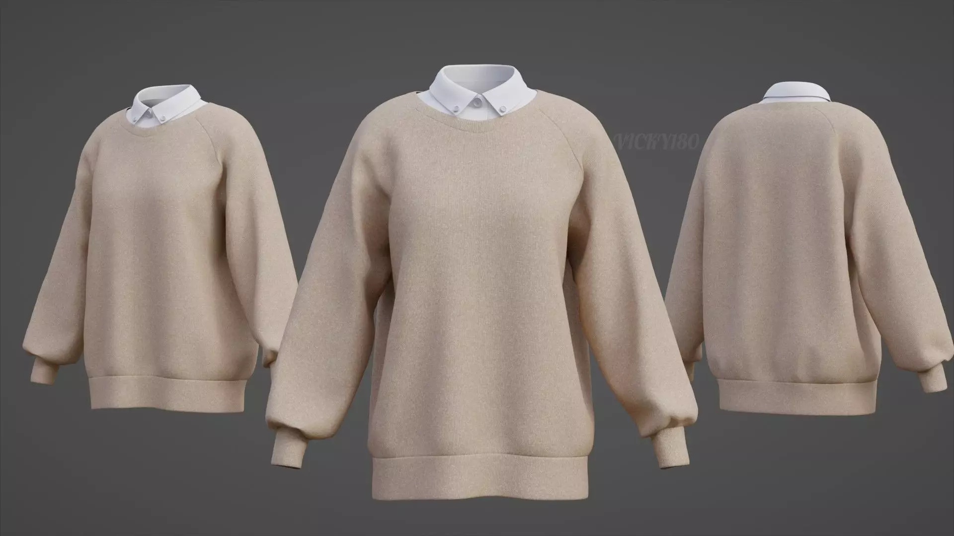 Sweater  and Collared Shirt - Knit Pullover wear formal clothing 3D model_0