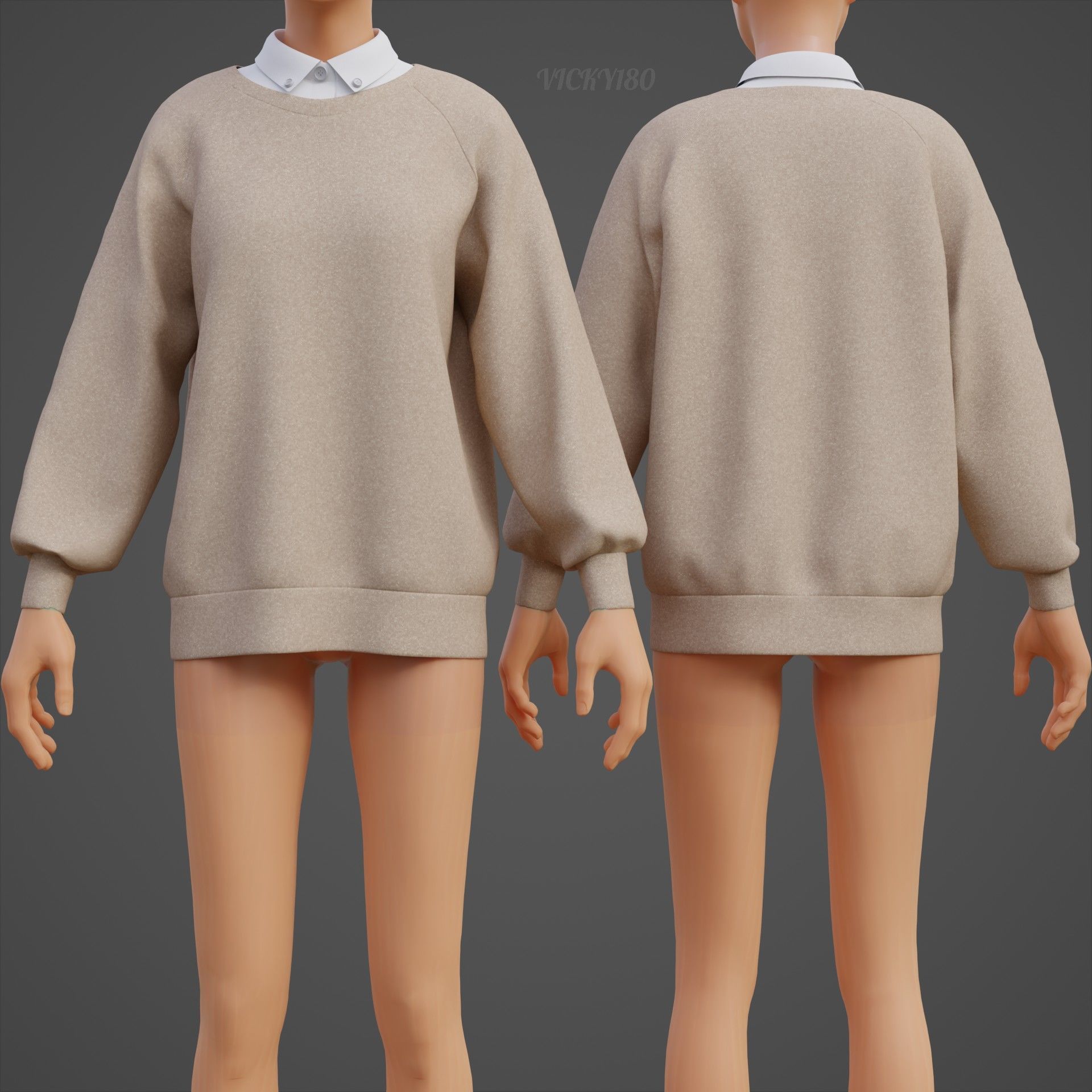 Sweater  and Collared Shirt - Knit Pullover wear formal clothing 3D model_31