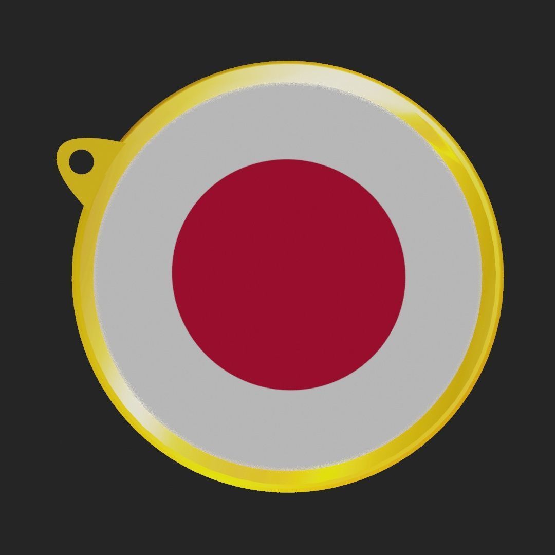 Japan Flag on a luxury golden medal badge 3D model_19