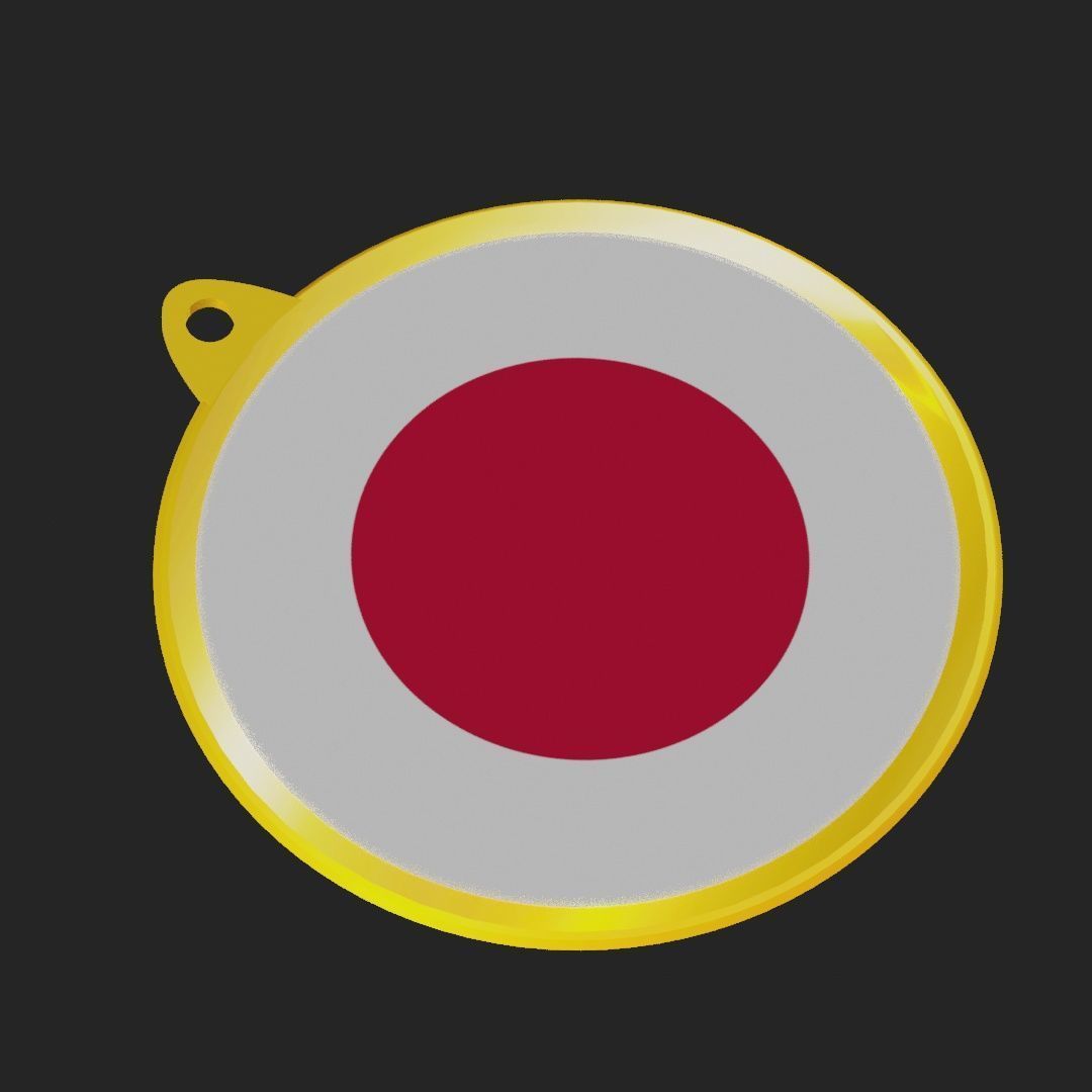 Japan Flag on a luxury golden medal badge 3D model_18
