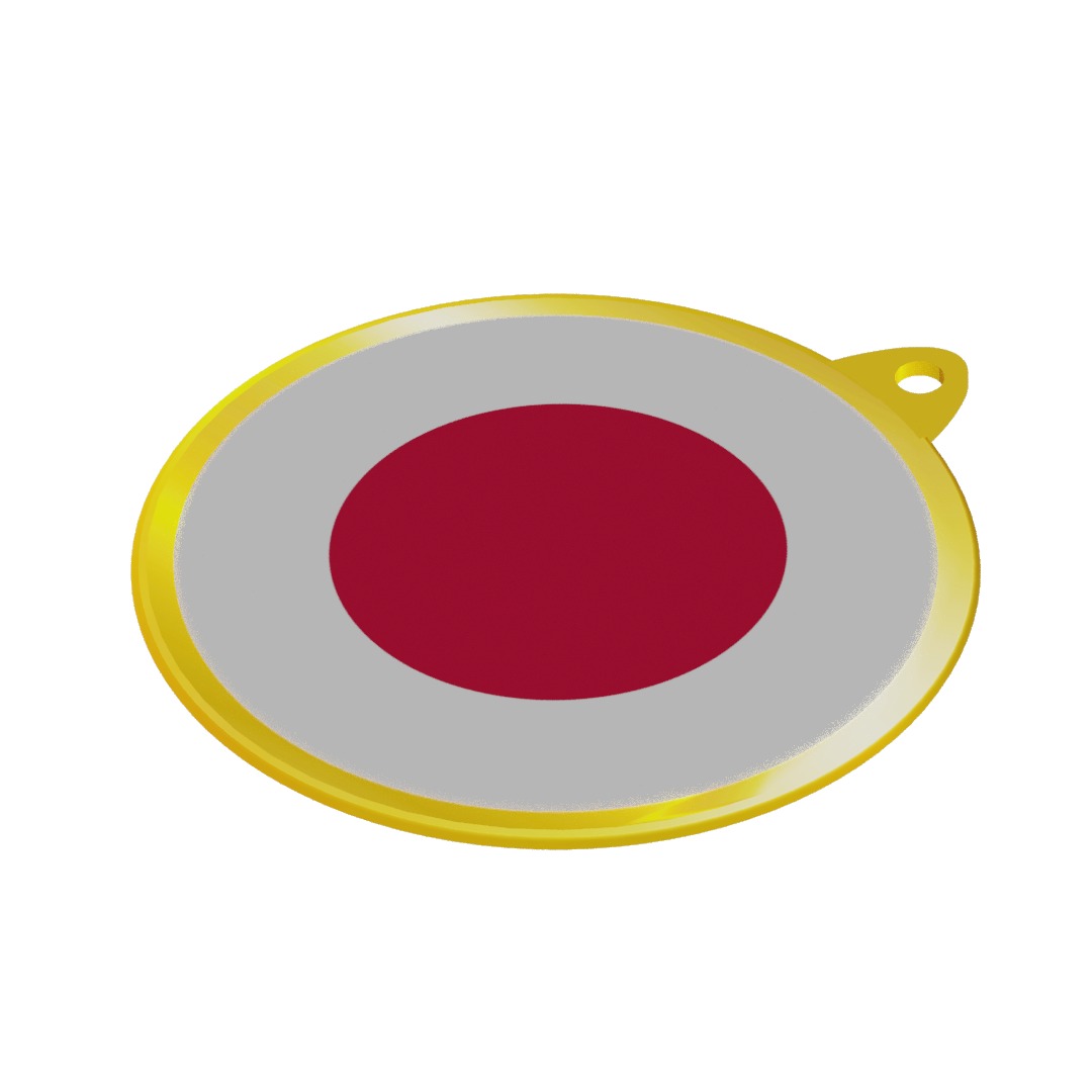 Japan Flag on a luxury golden medal badge 3D model_1