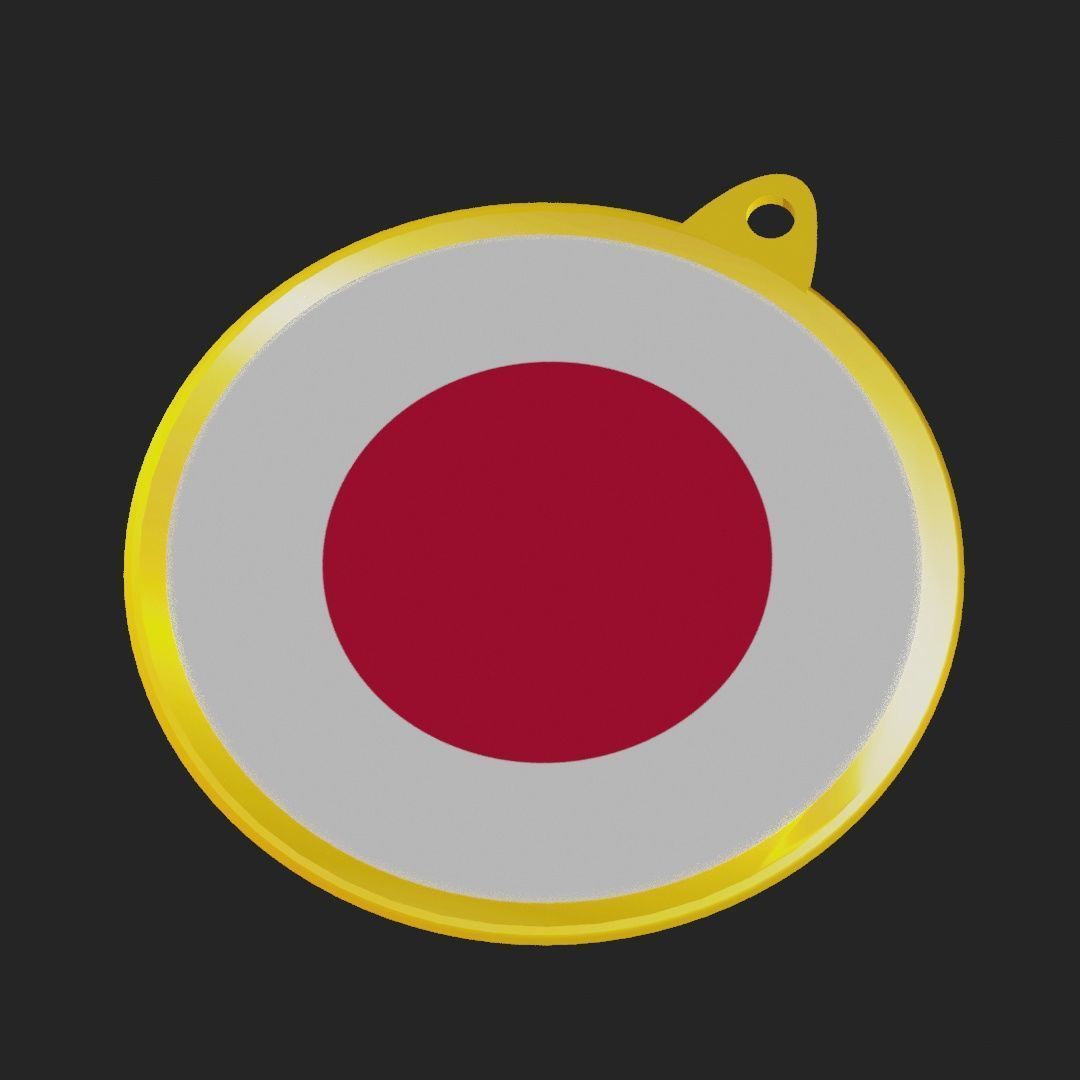Japan Flag on a luxury golden medal badge 3D model_21