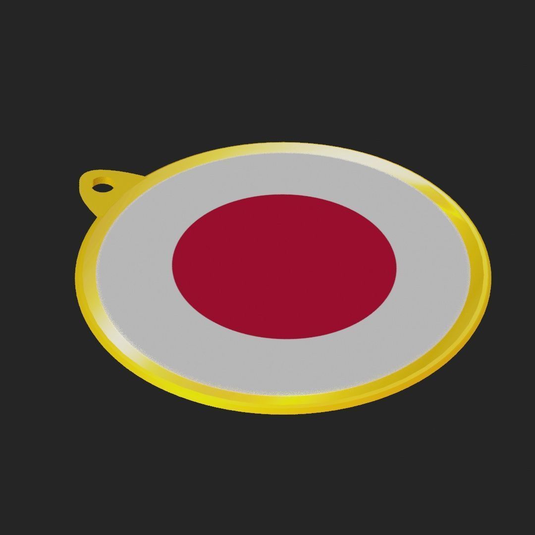 Japan Flag on a luxury golden medal badge 3D model_25