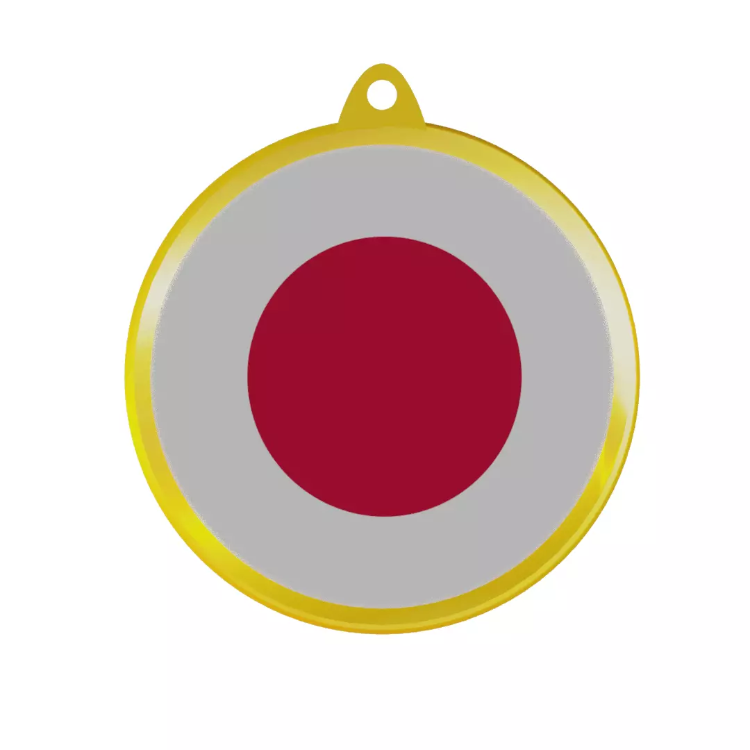 Japan Flag on a luxury golden medal badge 3D model_0