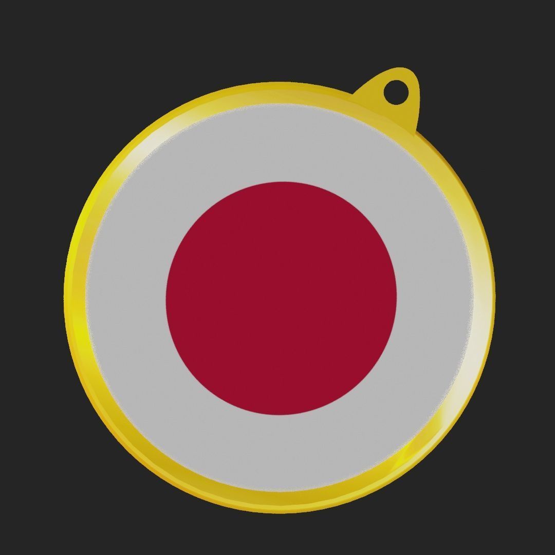 Japan Flag on a luxury golden medal badge 3D model_20