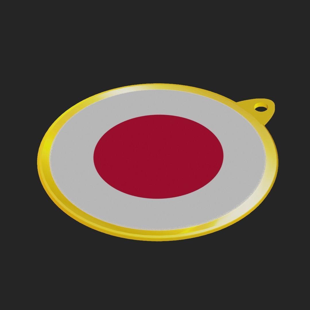 Japan Flag on a luxury golden medal badge 3D model_26