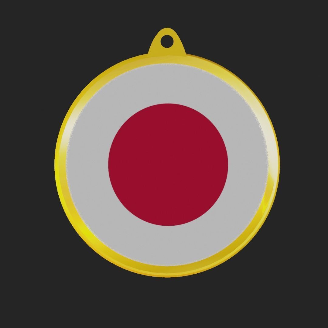 Japan Flag on a luxury golden medal badge 3D model_15