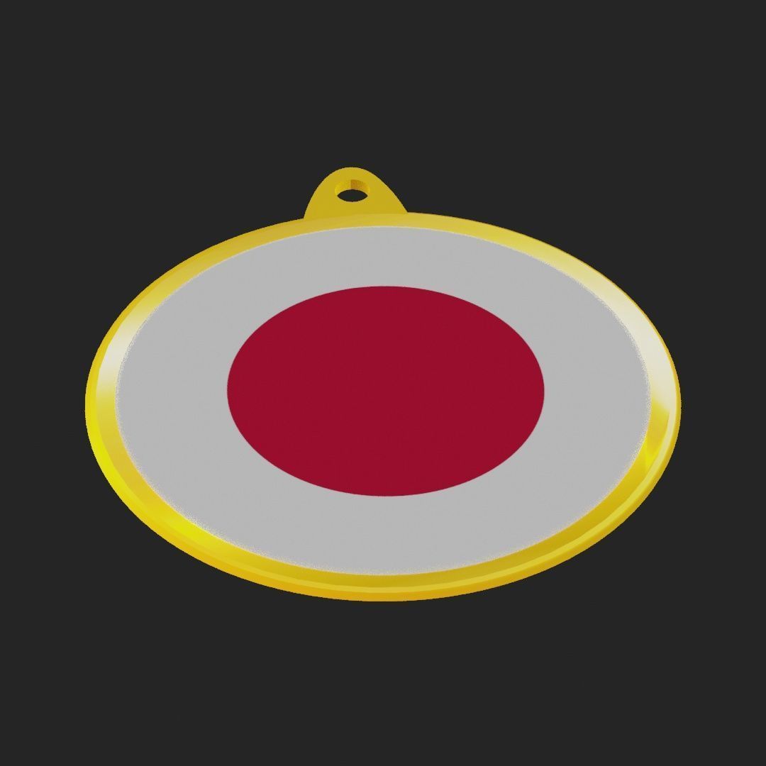Japan Flag on a luxury golden medal badge 3D model_22