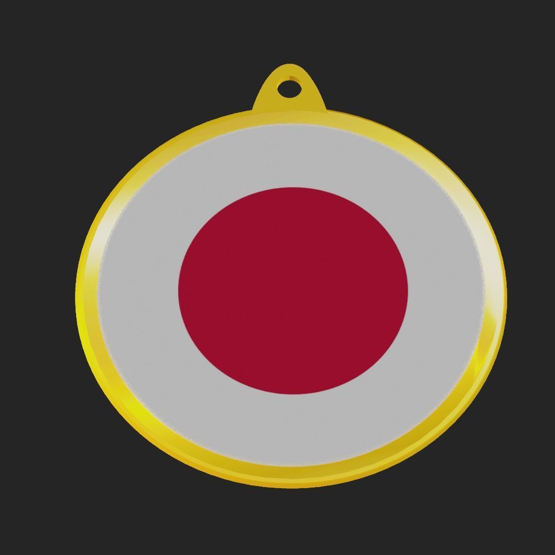Japan Flag on a luxury golden medal badge 3D model_17