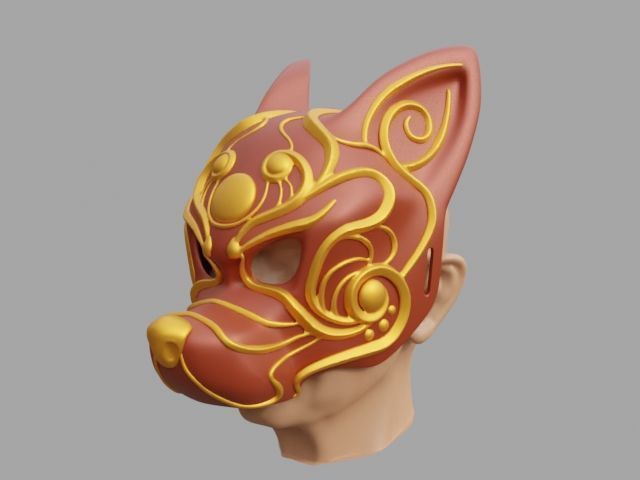 Fox Animal Mask with Ornament 3D print model_2