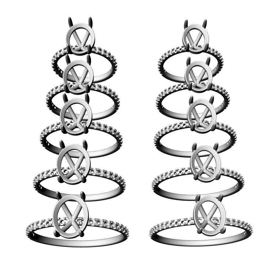 Solitaire ring with Oval gems 10x8 and 9x7mm 3D print model_6