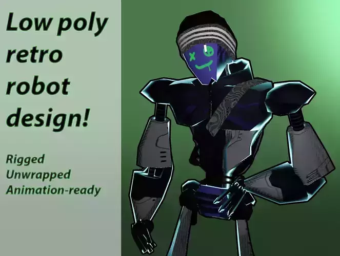 Low Poly retro robot design 3D model