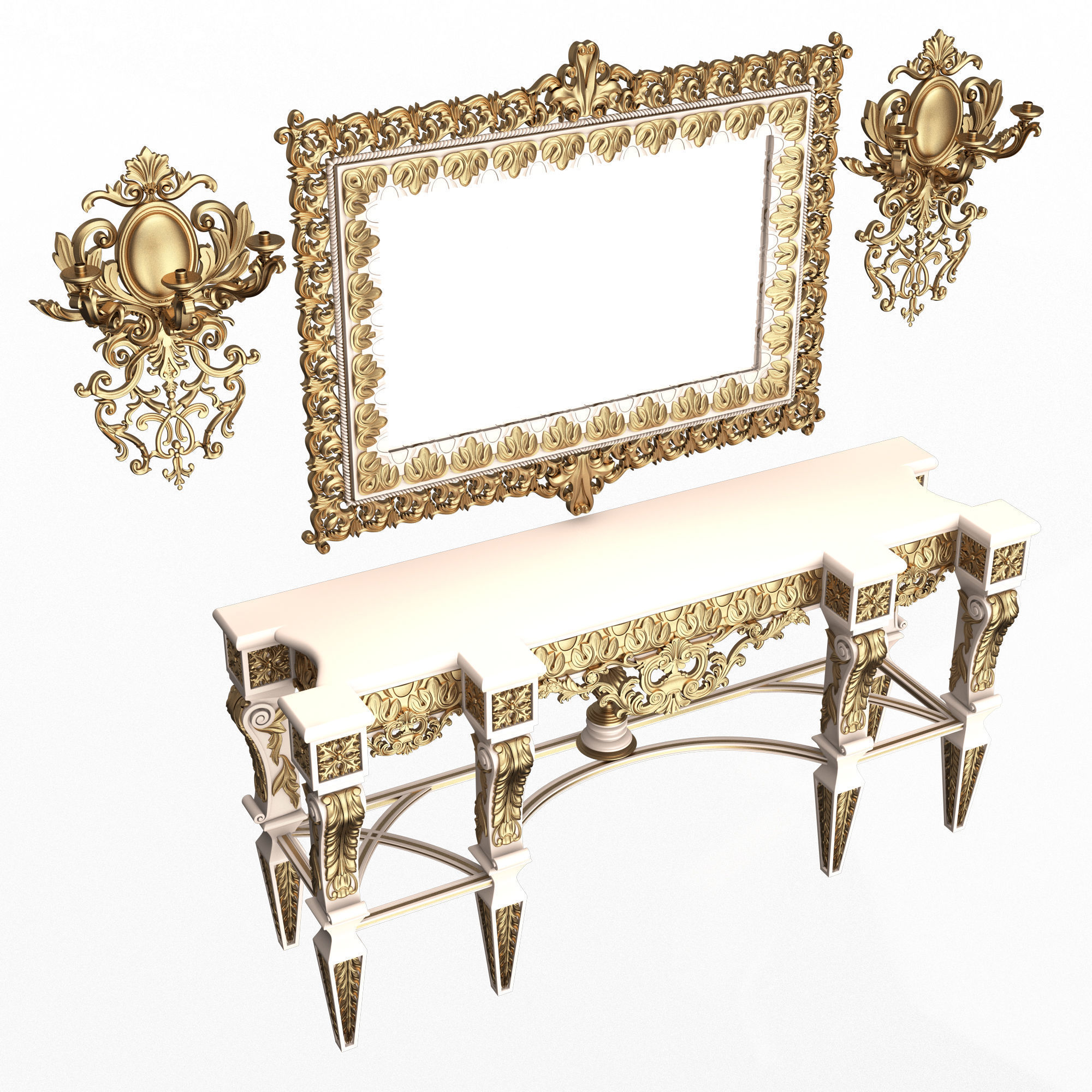 Classic Console Table Collection Low-poly 3D model_28