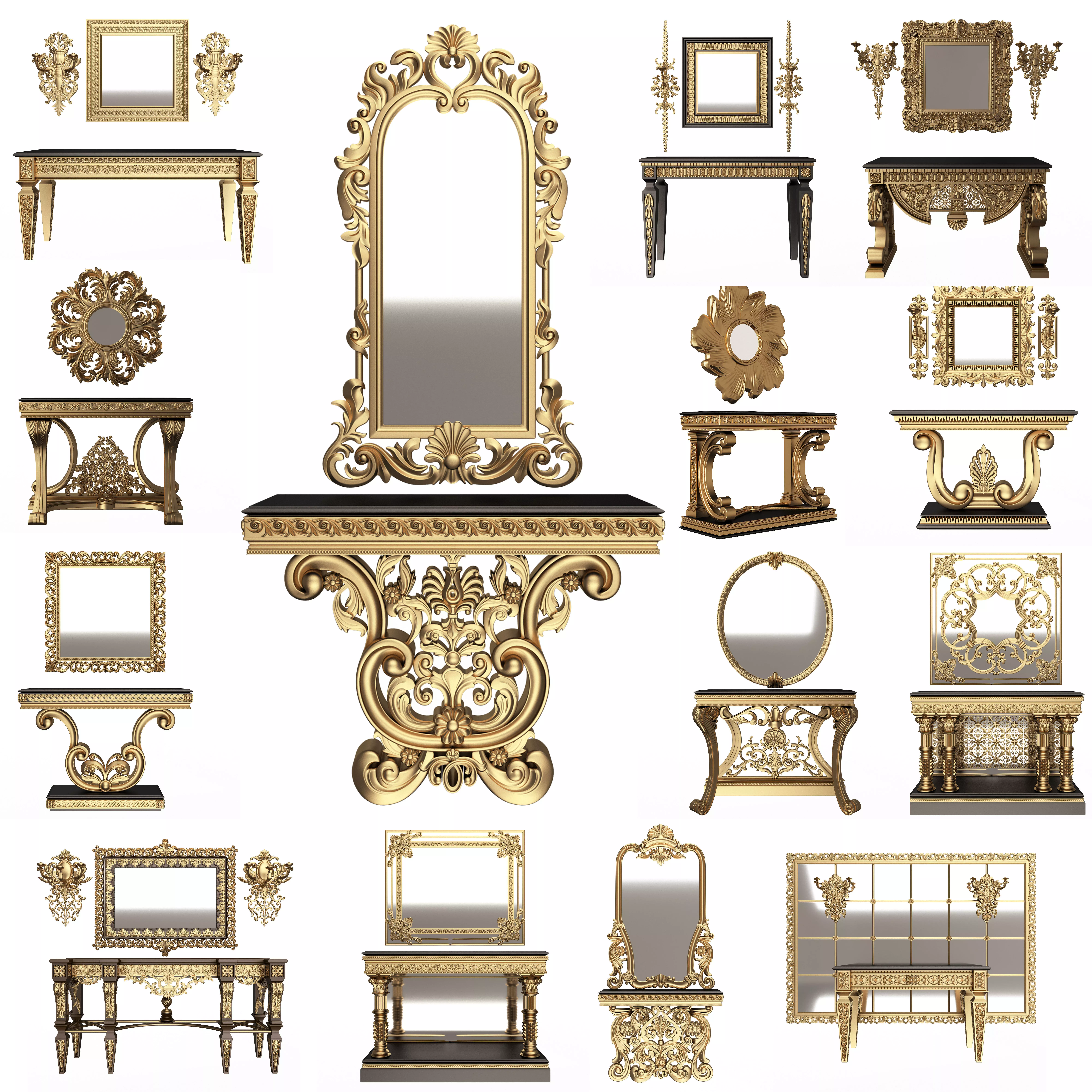 Classic Console Table Collection Low-poly 3D model_0