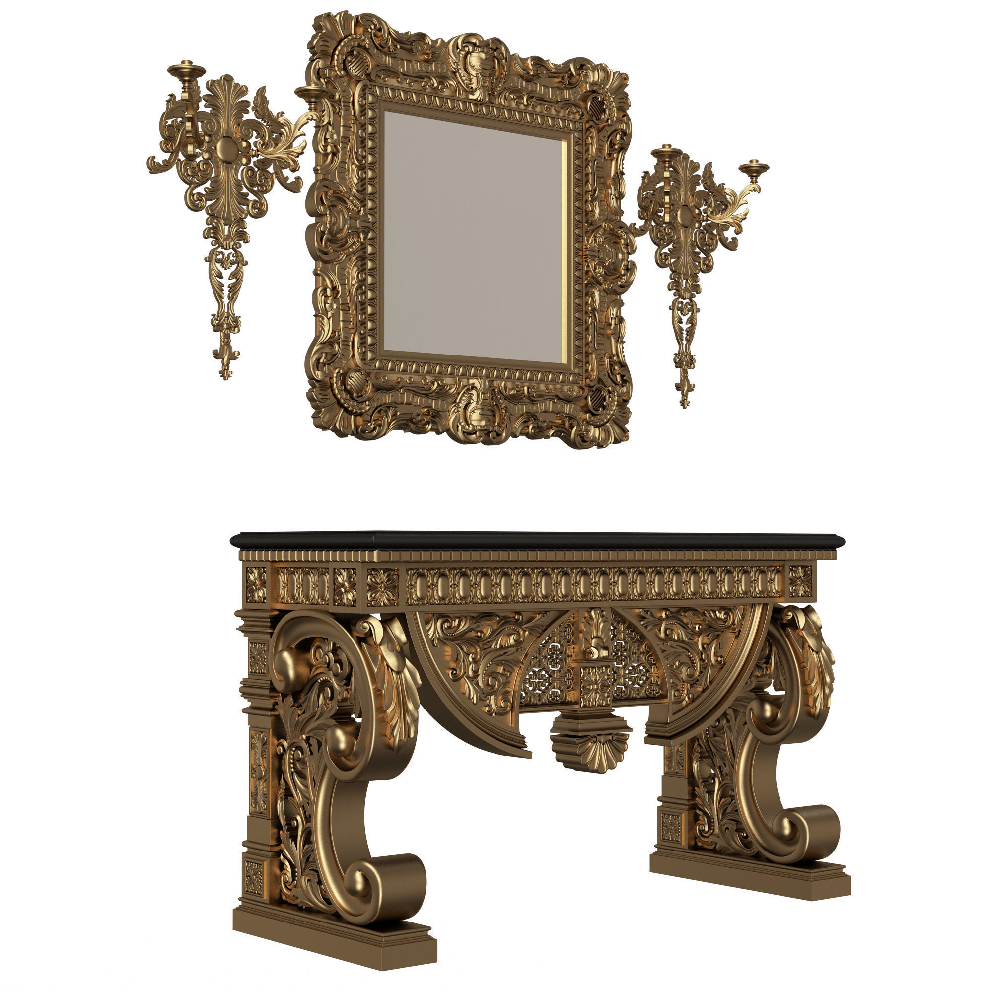 Classic Console Table Collection Low-poly 3D model_16