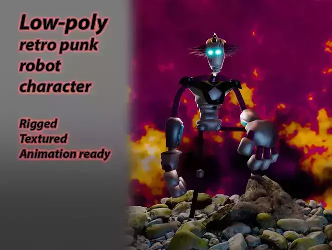 Low-poly retro punk robot character disign  3D model