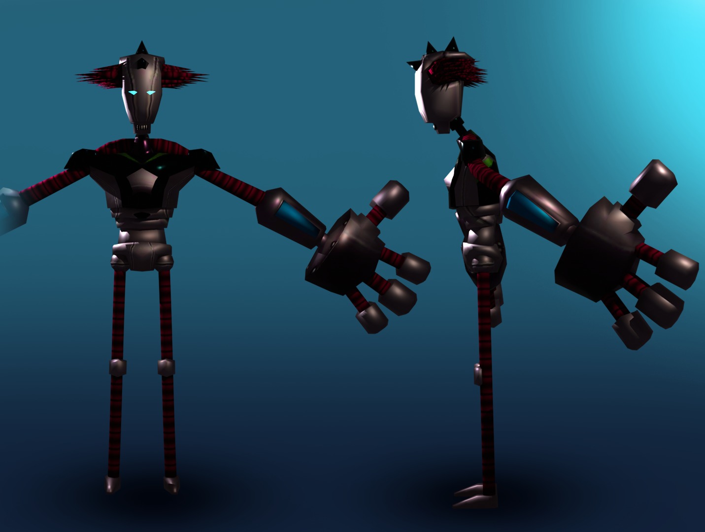 Low-poly retro punk robot character disign  3D model_1