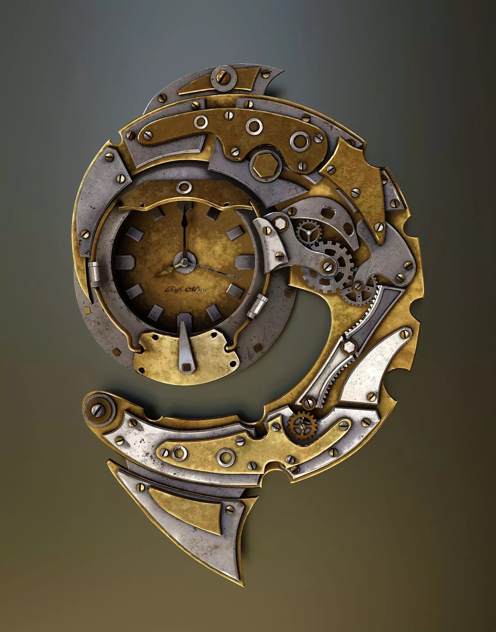 Steampunk Wall Clock F37 3D model_0