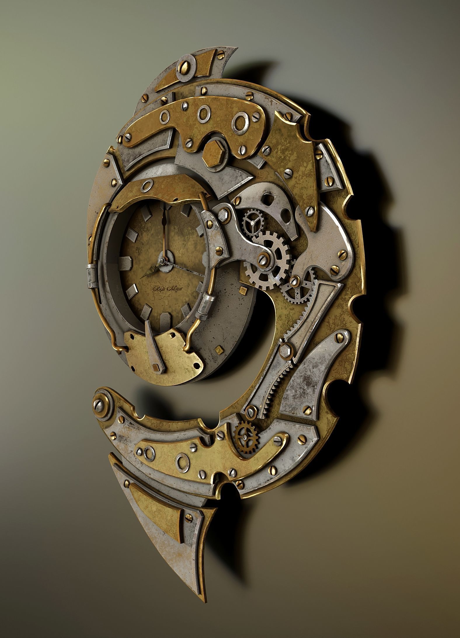 Steampunk Wall Clock F37 3D model_2