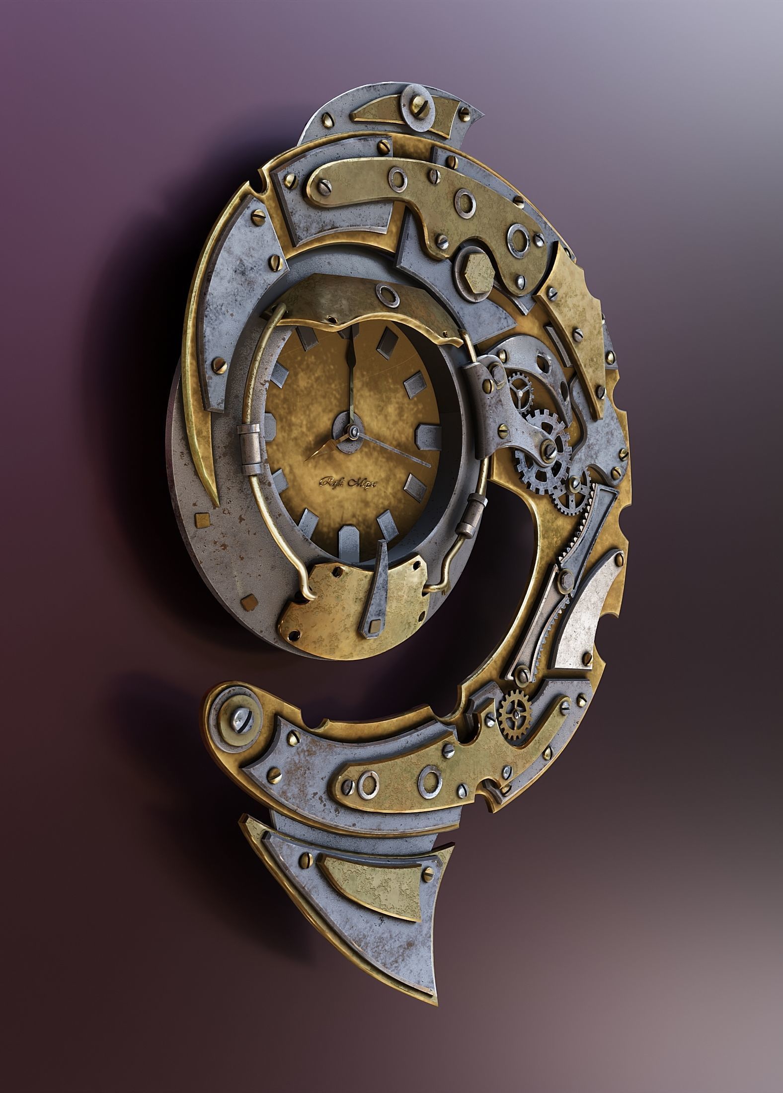 Steampunk Wall Clock F37 3D model_1