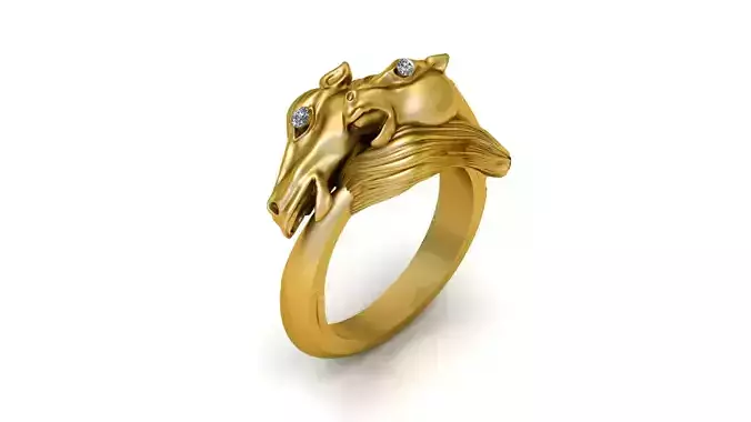 DOUBLE FACE HORSE RING 3D PRINTABLE MODEL