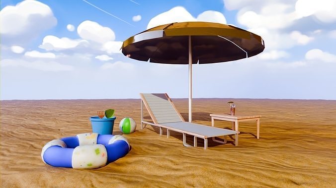 Beach Set Low-poly 3D model