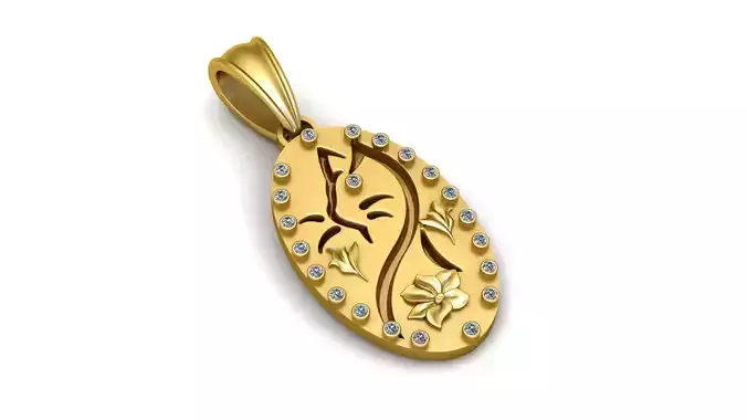 FLOWER AND TREE BRANCHES COIN PENDANT 3D PRINTABLE MODEL