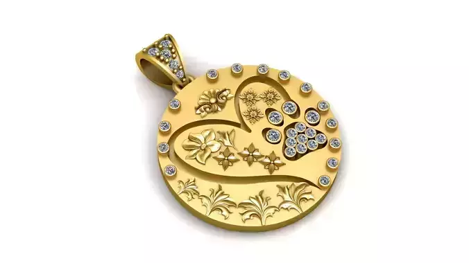 FLOWER AND HEART DESIGN COIN PENDANT 3D PRINTABLE MODEL