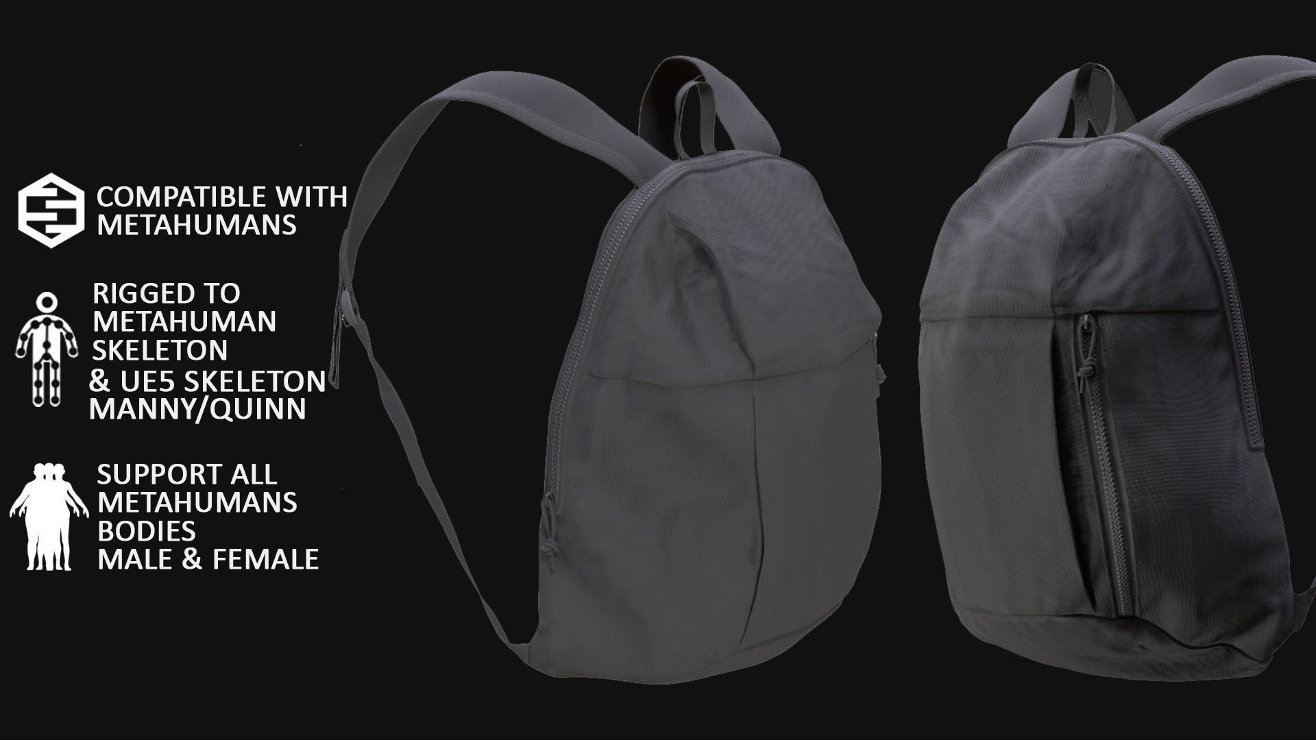 Backpack 50 - All MH Bodies - UE5 Skeletons - Rigged Low-poly 3D model_2