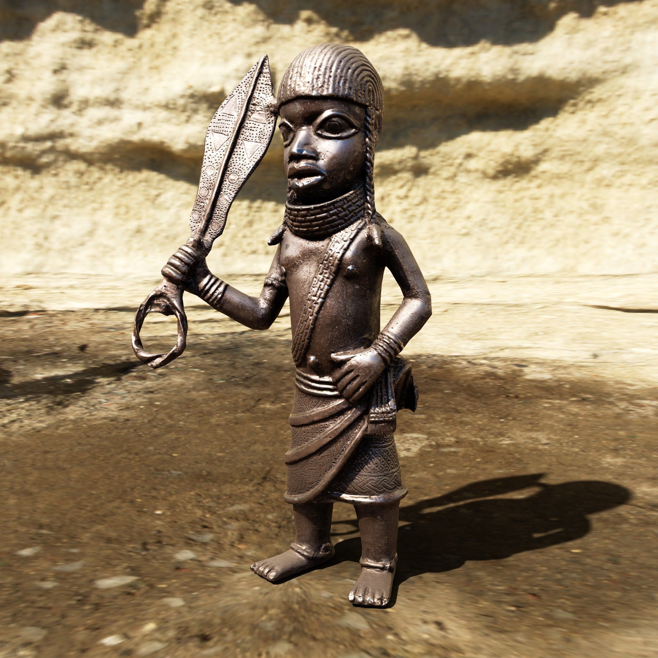 Benin Warrior - Ezomo Low-poly 3D model_1