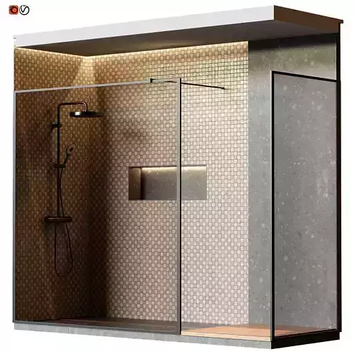 Shower cabin with mixer tap and granite 3D model
