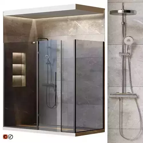 Shower cabin with mixer tap and granite