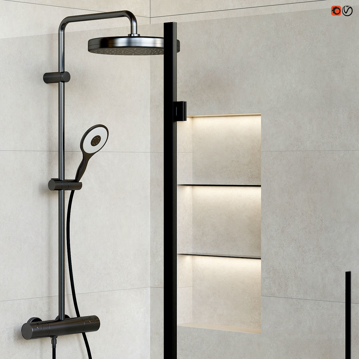 Shower cabin with mixer tap and granite 3D model_2