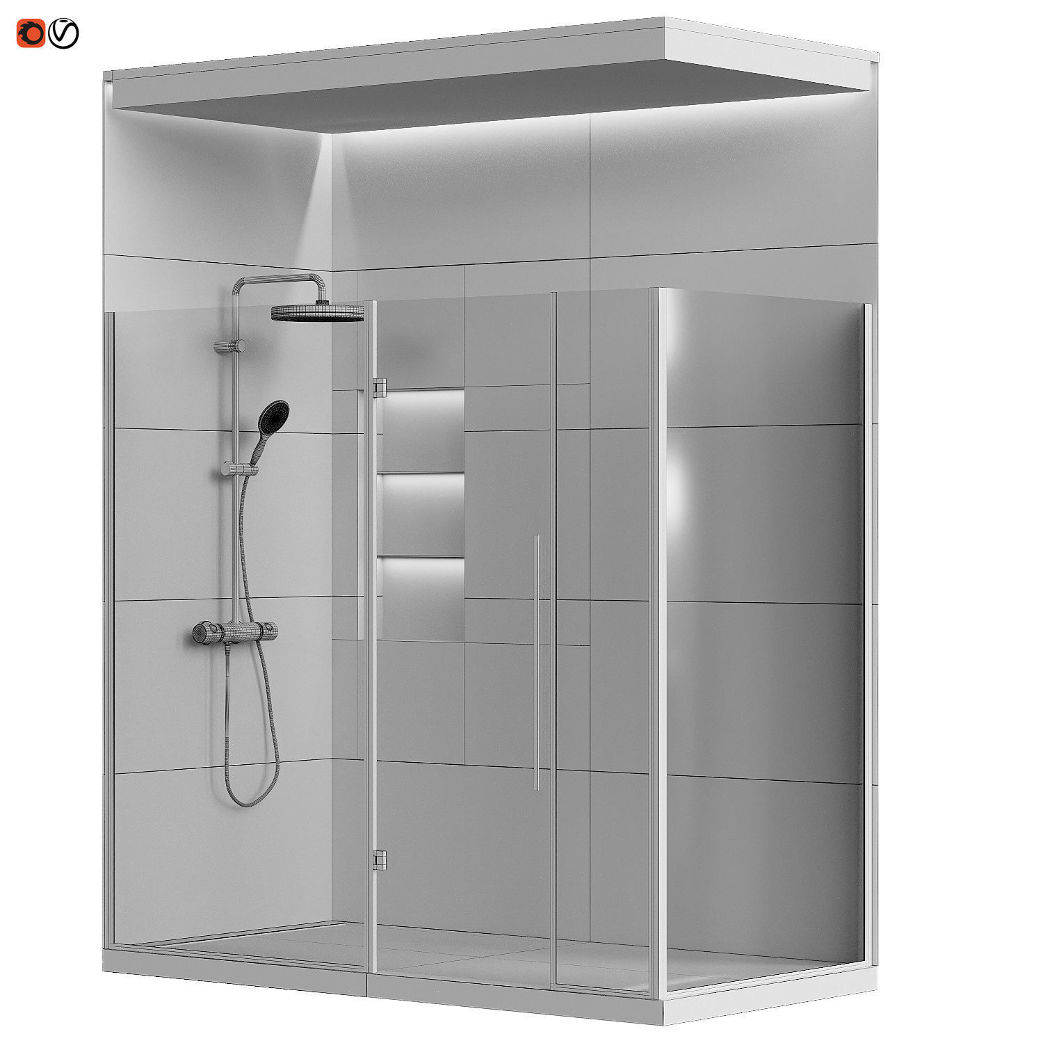 Shower cabin with mixer tap and granite 3D model_5