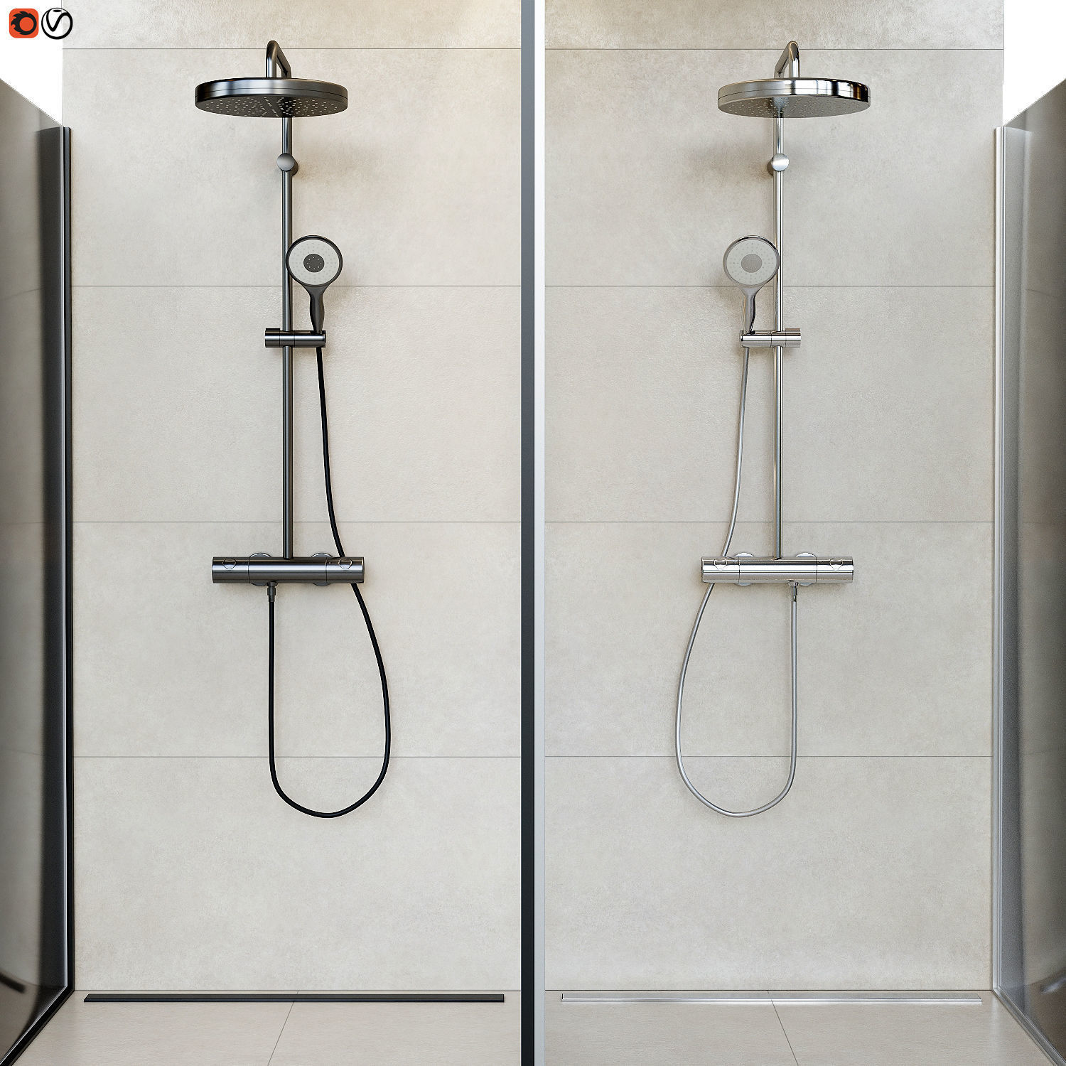 Shower cabin with mixer tap and granite 3D model_4