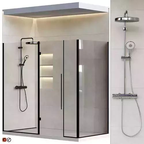 Shower cabin with mixer tap and granite