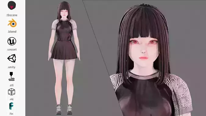 Emo Clothing 0002 - UE5 - Unity - Blender - Animated